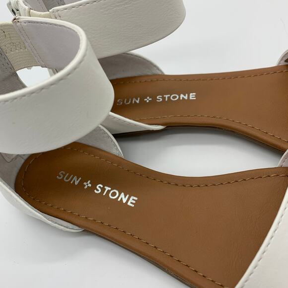 Sun + Stone Keley Dress Sandals Size 5M NIB Ankle Strap Flat White - Picture 4 of 9